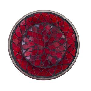 Red Glass Mosaic Pillar Candle Plate Holder 4.75" Diameter